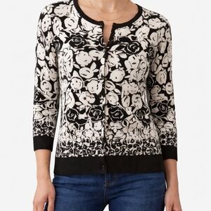 Van Heusen Black and Cream Floral Button-Front Cardigan
